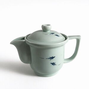 Hand Painted One Person Teapot with Blue Swimming Fish Design